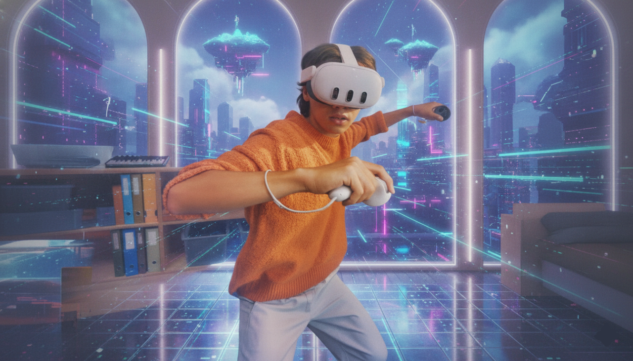 Jeune homme qui porte un casque Meta Quest 3