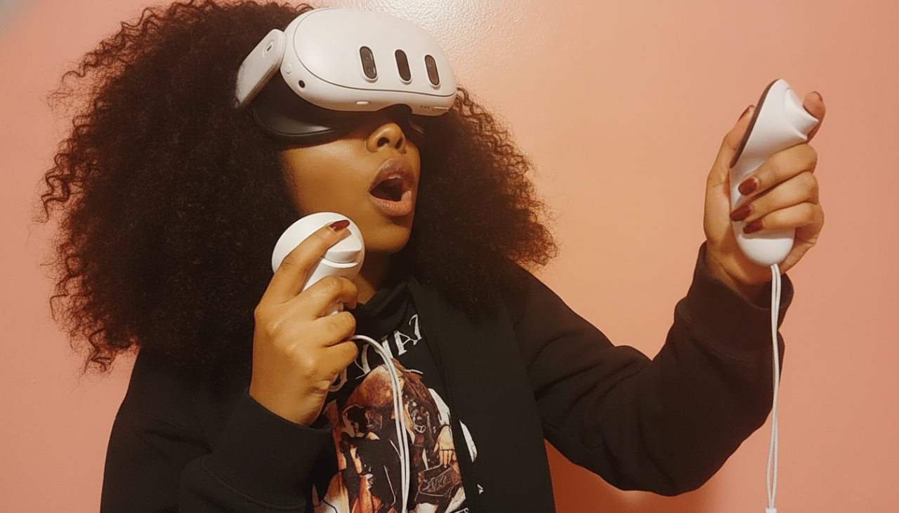 Femme qui porte son casque Meta Quest 3