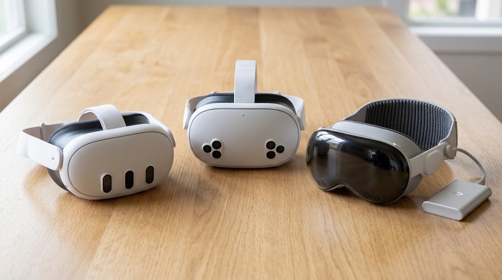 Une meta Quest 3, 3S et une Apple Vision Pro