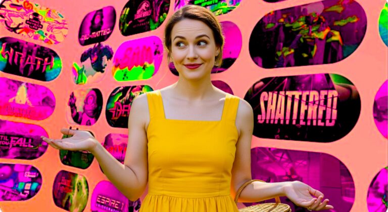 une femme présentant des jeux Meta Horizon+ avec sa main