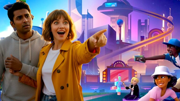 une femme montrant Horizon Worlds à un homme