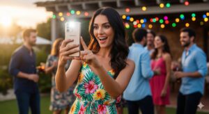 femme filmant une fête avec la capture 3D