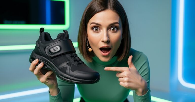 Une femme pointant du doigt un chaussure