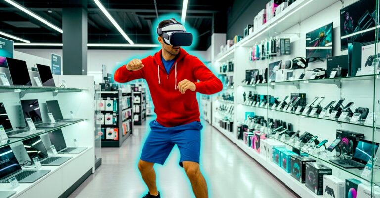 homme en casque VR dans un magasin