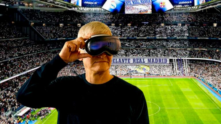 PDG d'Apple en casque Vision pro au stade du Real de Madrid
