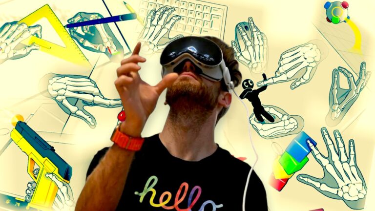 Homme jouant à Hand Physics Lab sur vision pro