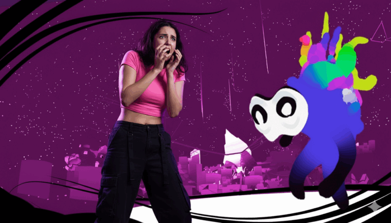 Une femme qui a peur d'un monstre