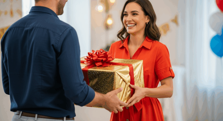 une femme offrant un cadeau