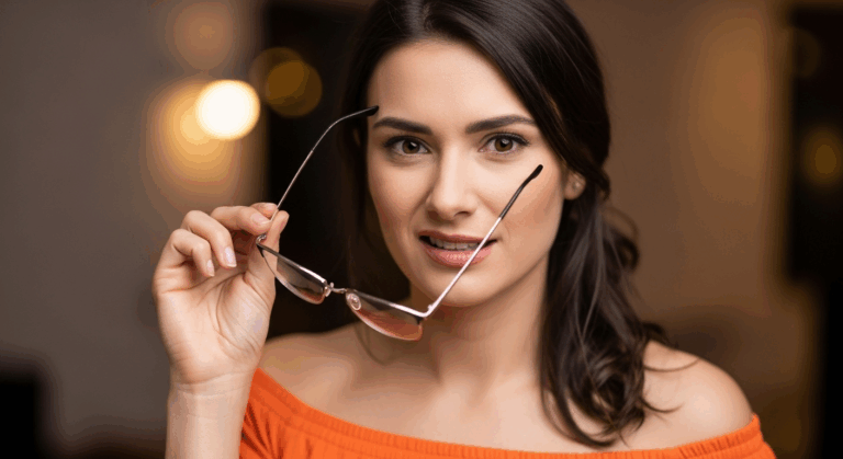 Une femme lunettes à la main