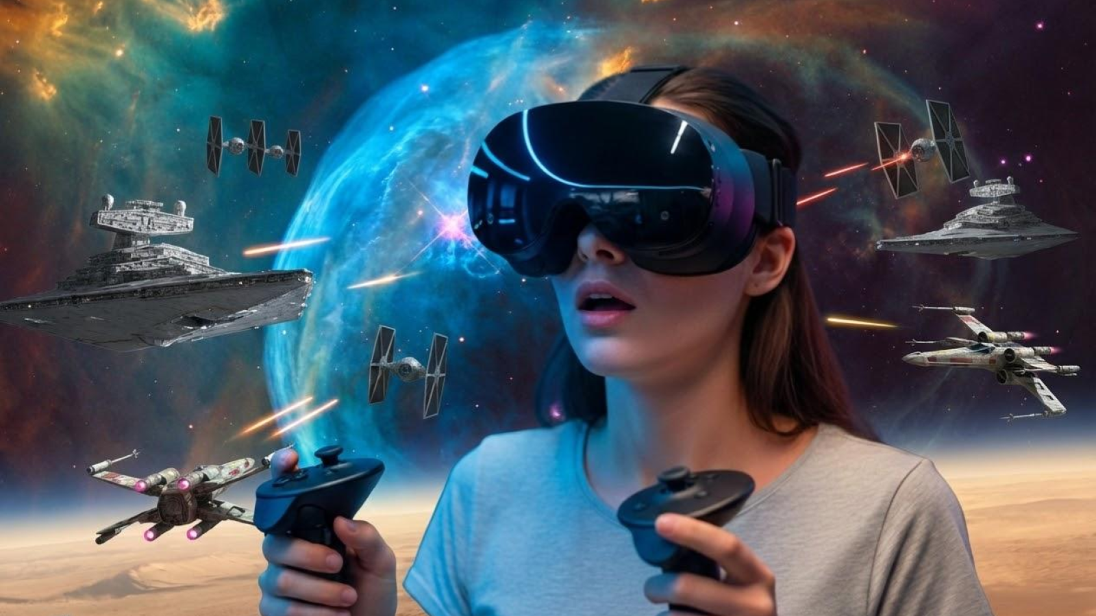 jeune femme portant le casque steam frame