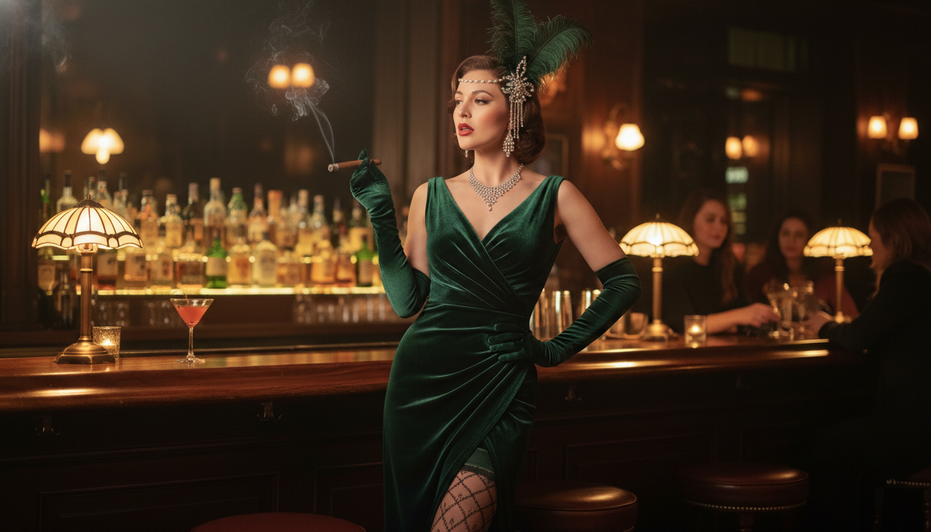 jeune femme tenue vintage dans un bar