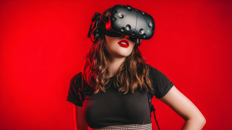 Une fille sexy qui porte un casque VR