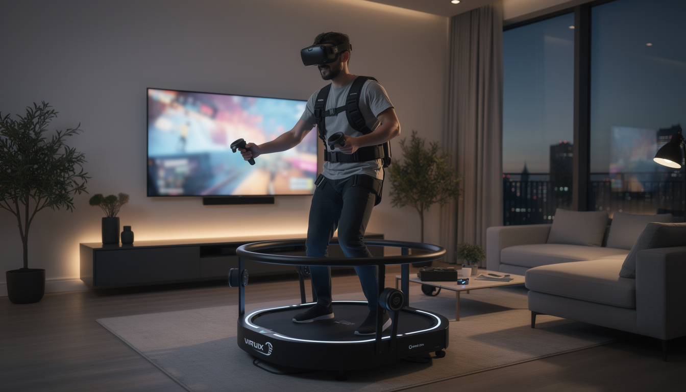 découvrez omni one, le premier tapis roulant vr officiellement compatible avec meta quest, offrant une expérience immersive et interactive unique pour vos jeux en réalité virtuelle.