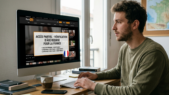 Homme consultant le site Pornhub sur ordinateur avec un message d'avertissement de vérification d'âge en France