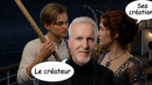 James Cameron avec en arrière-plan son chef d'œuvre : Titanic