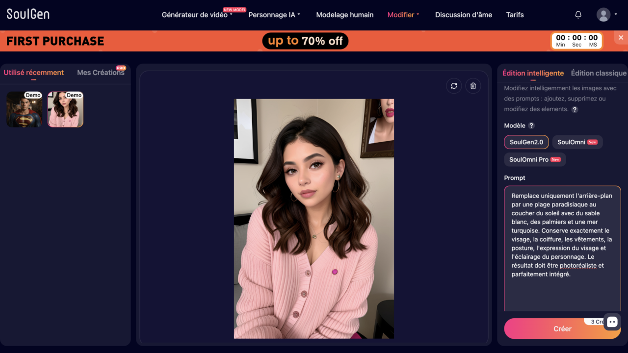 Éditeur intelligent de SoulGen pour modifier une image existante à l'aide d'un prompt