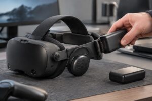 valve prépare une sangle audio haut de gamme pour le steam frame, avec une batterie remplaçable à chaud pour prolonger les sessions sans interruption.